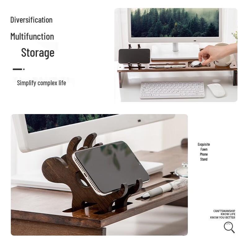 Walnut Monitor Riser with Single Drawer