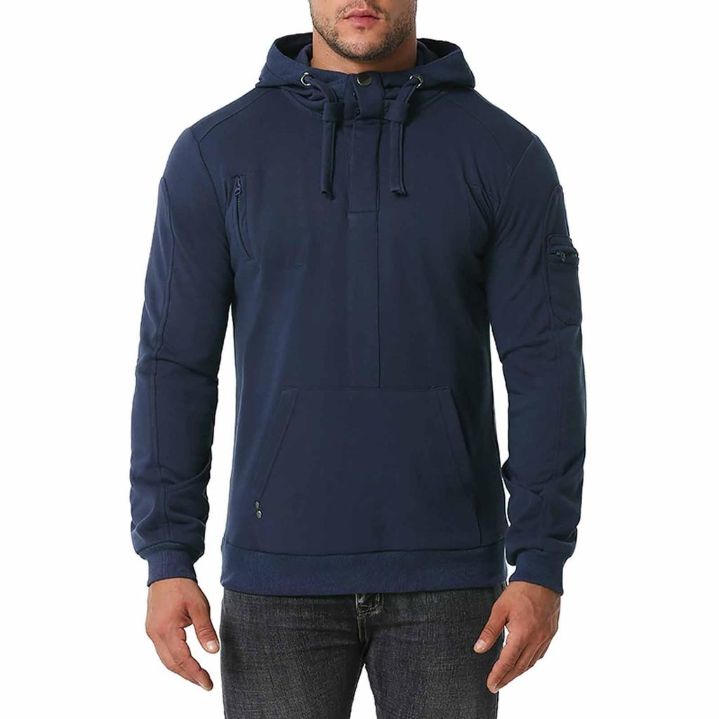 Pánská plus sametová mikina přes hlavu na zip s dlouhým rukávem a kapucí