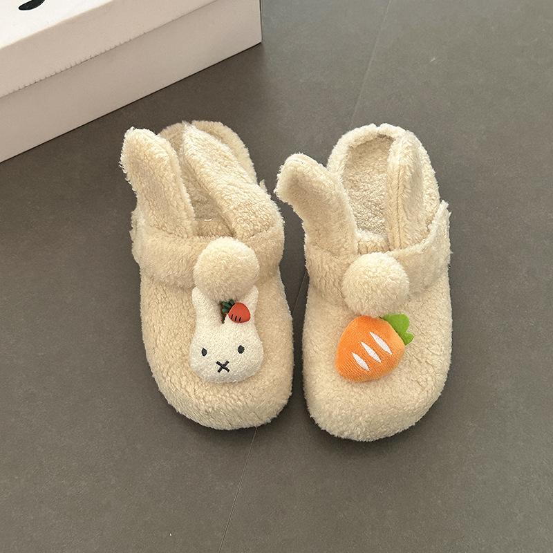 

Cute carrot rabbit casual fluffy slippers women s autumn and winter fashion versatile warm outer wear thick-soled bag head slippers 40 бежевый