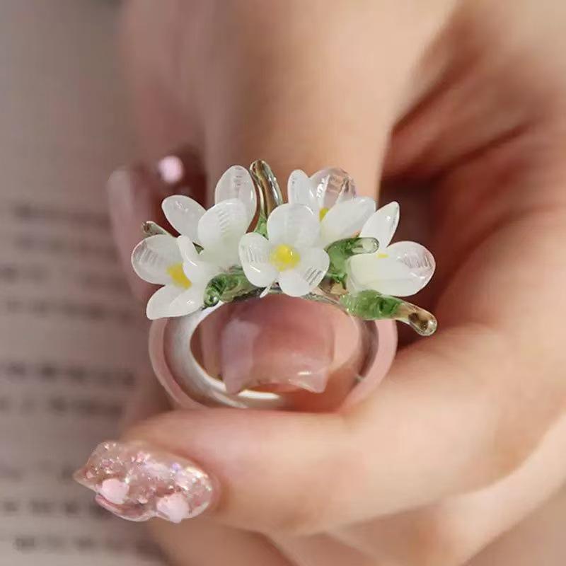 

Golden Osmanthus Branch Autumn Handmade Glass Ring Photo Prop Size 16