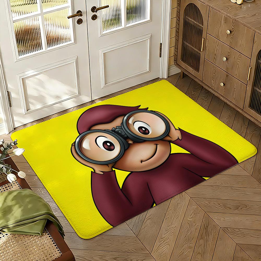 C-Curious Mokey G-George Floor Mat Soft Thickened Absorbent Non-Slip Bedroom Living Room Door Mat Home Decor Flannel Rugs