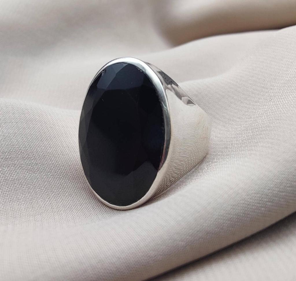 Black Onyx Ring: Handmade 925 Sterling Silver, Boho Gothic Style