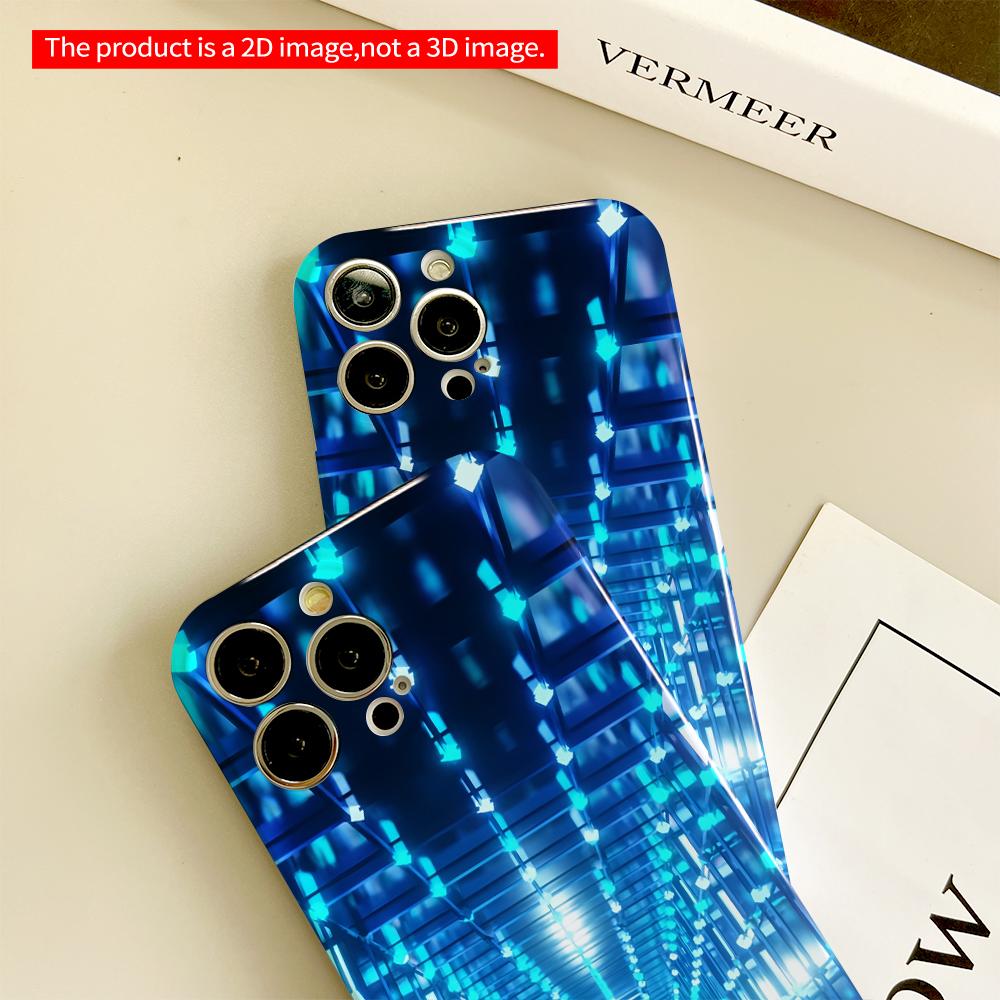 2DFlat Blue Neon Tunnel Light Maze All Inclusive Film Hard Phone Case, Compatible with iPhone 18 Pro Max 17 16 15 14 13 12 11