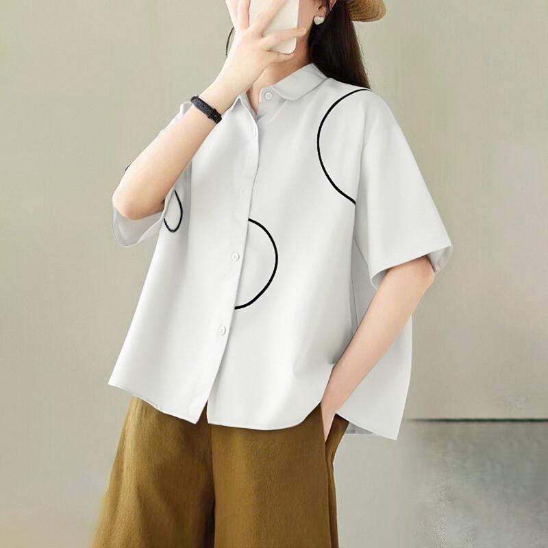 

ZANZEA Женская повседневная свободная блузка с отложным воротником и короткими рукавами 5XL белый