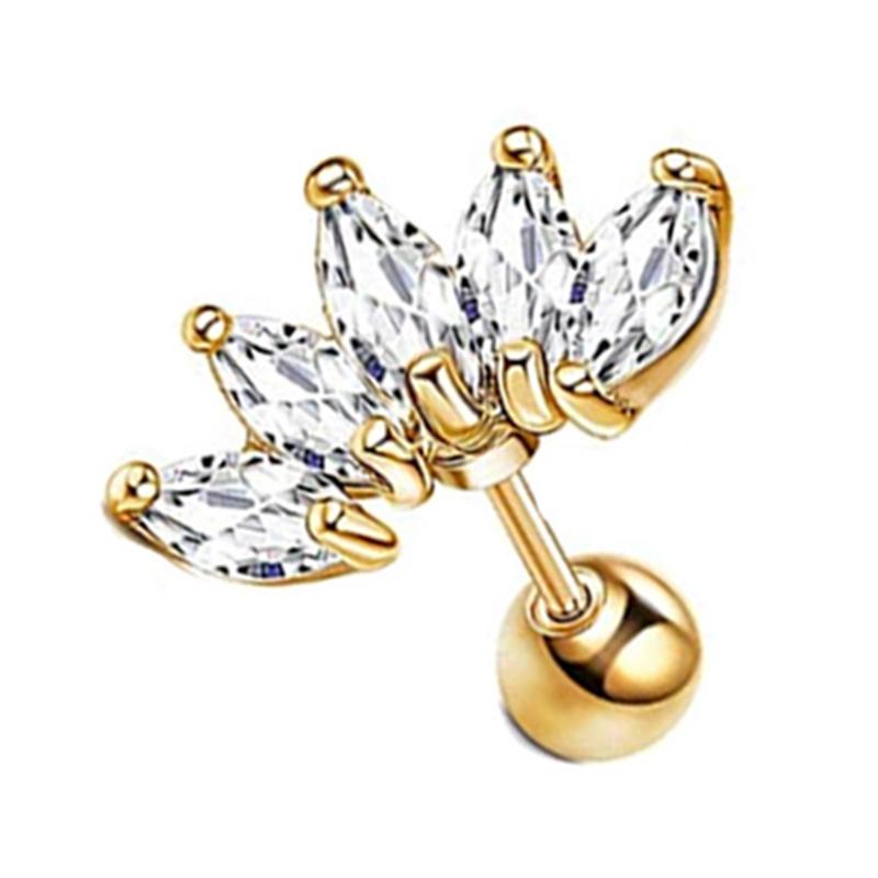 Crystal Flower Tragus Piercing Earring Flat 16G Cross Cartilage Piercing Stud Helix Jewelry Conch Rook Lobe Earring Labret Stud