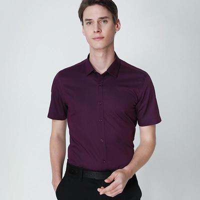 Solid Bamboo Elastic Men's Short Sleeve Dress Shirts Summer Regular Fit Non-iron