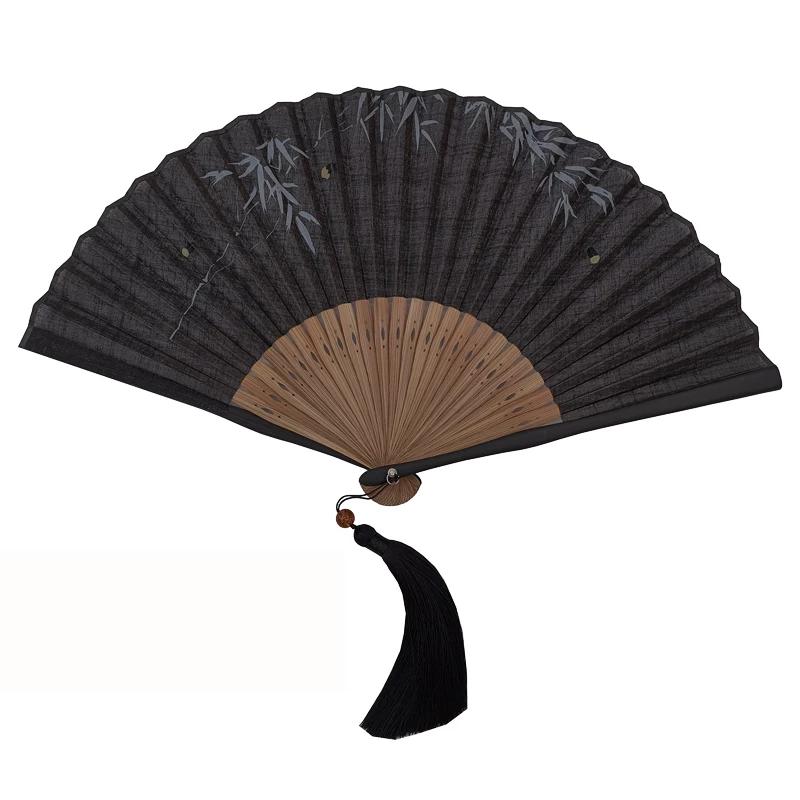 Moganshan Vintage New Chinese-Style Bamboo Leaf Fan, Summer Firefly Ancient Style Cotton Fan, Portable Folding Fan To Match Hanfu