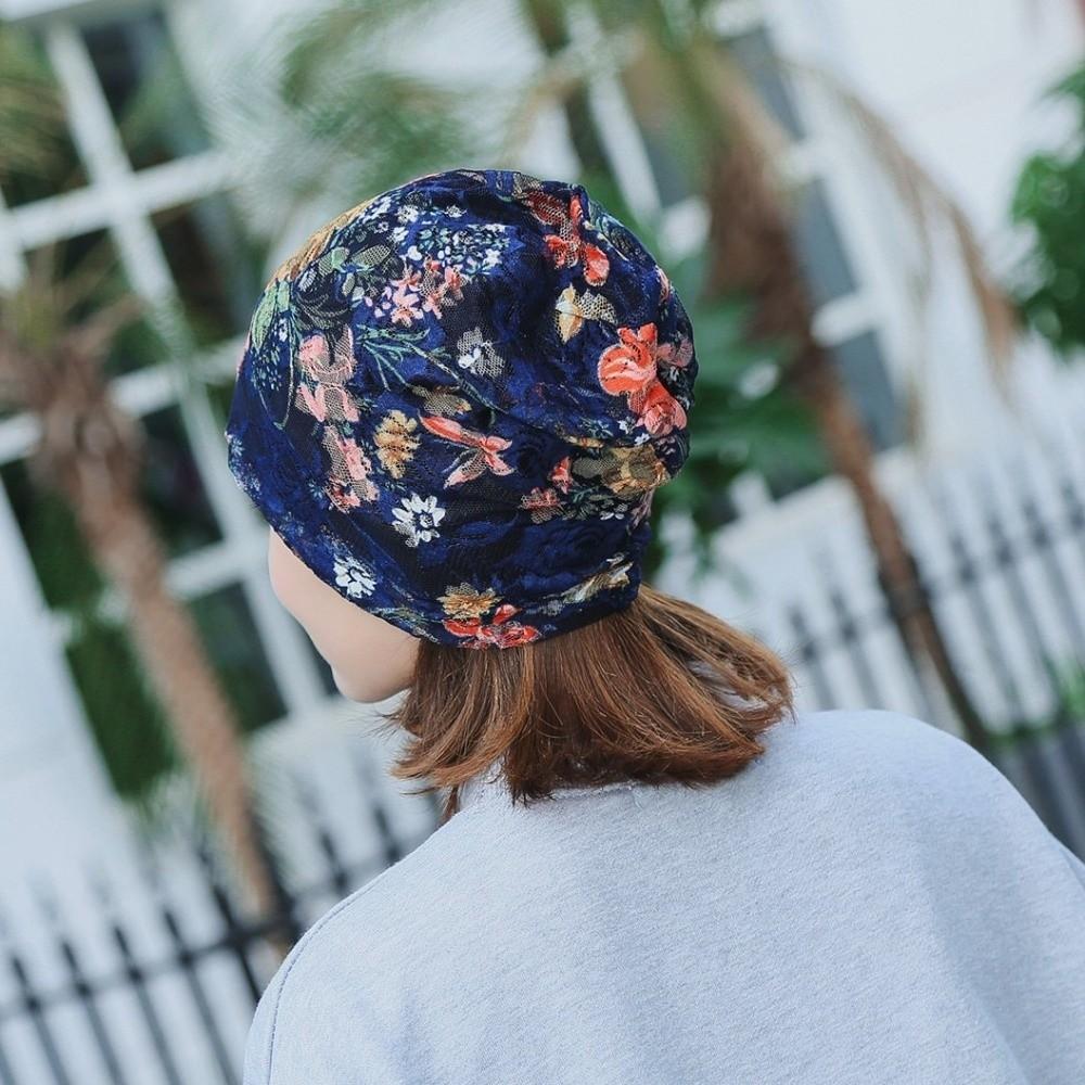 Floral Pattern Floral Lace Beanie Comfortable Stretch Slouchy Turban Chemo Cap  Head Covering