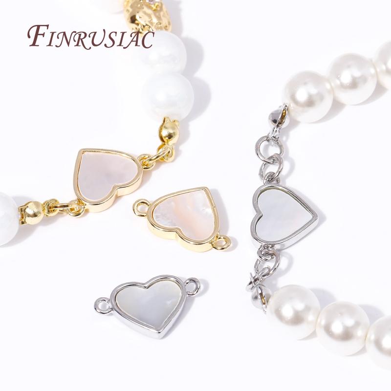 High Quality DIY Jewelry Making Accessories For Women Fashion 18K Gold Plated Inlay Natural Shell Heart Connect Charms Pendants