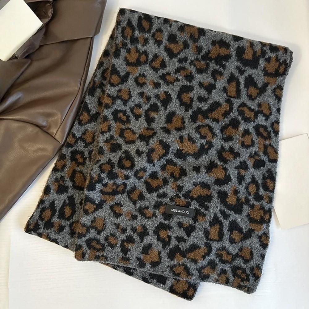 Lightweight Leopard Print Scarf Cashmere Blend Winter Shawl Trendy Imitation Wool Scarf  Unisex