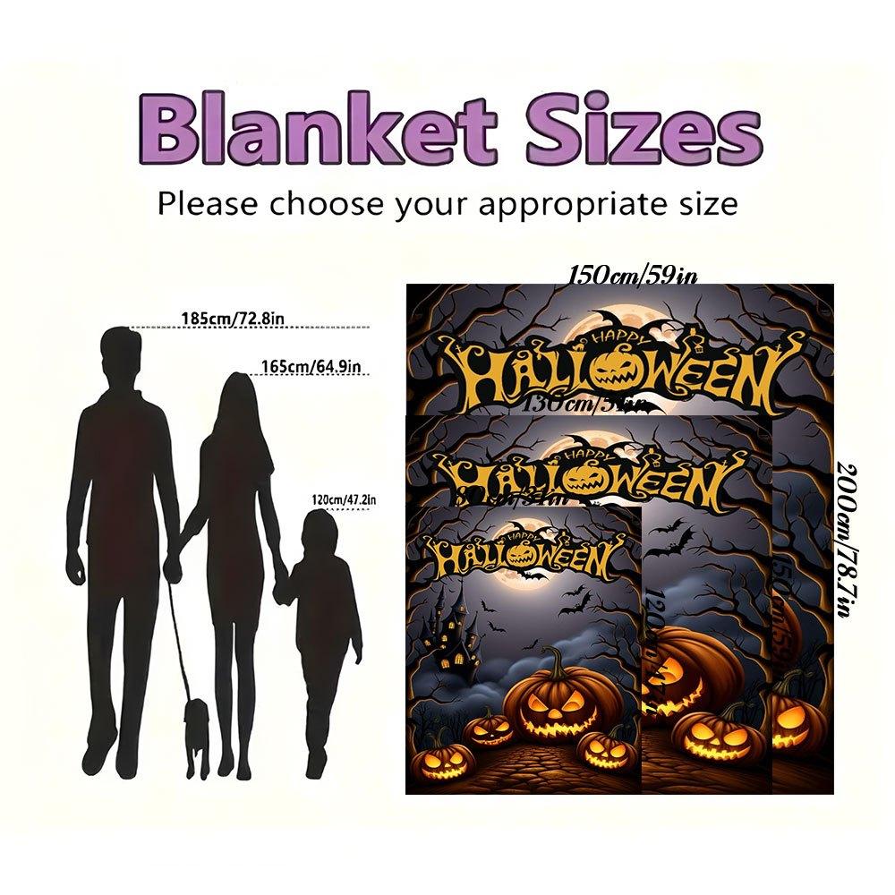 Halloween Party Decorations Pumpkin Lanterns with Moon and BatsBlanket Flannel Throw Blanket for Sofa, Bed, Travel, Camping, Office