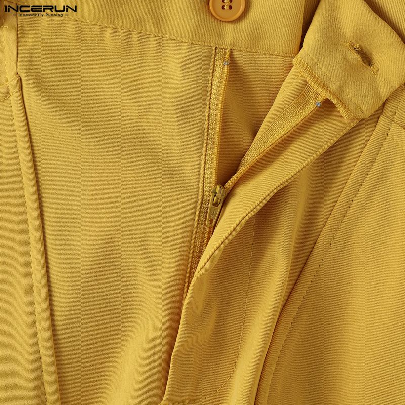 INCERUN Men Zipper Up Waist Pockets Casual Loose Cropped Pants Capri