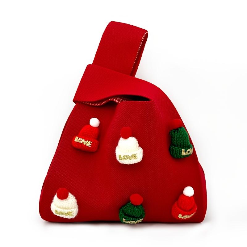 

Festive gift bag with a Christmas hat, a lightweight and portable polyester knit handbag Other красный