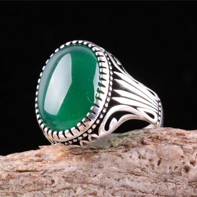 New Style Inlaid Emerald Men`s Ring