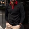 Neues Herren Herbst Langarm Revers Mode Schlank Tasche Herren Spleiß T-Shirt Polo Oberteile
