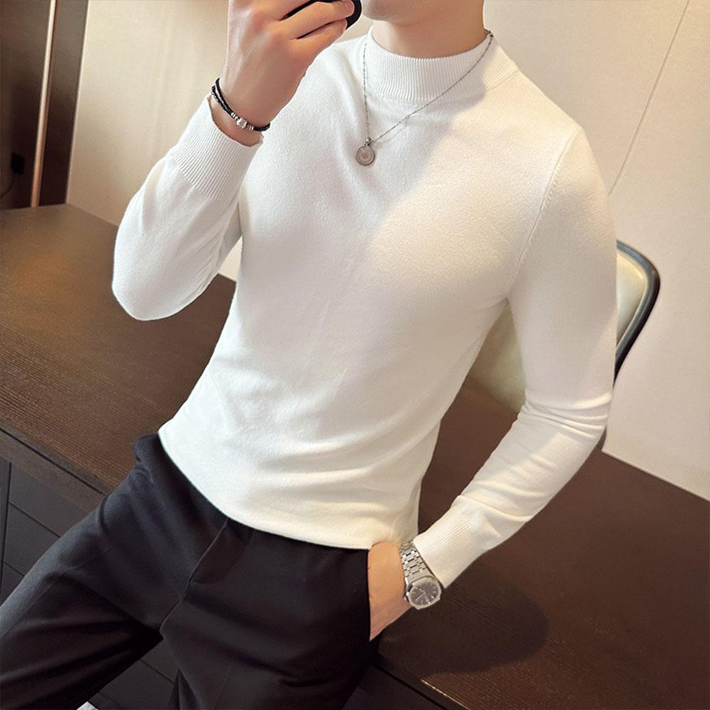 Men's Pullovers Solid Color Half Turtleneck Casual Sweater Autumn Winter Fleece Warm Sweaters Male Men Clothing