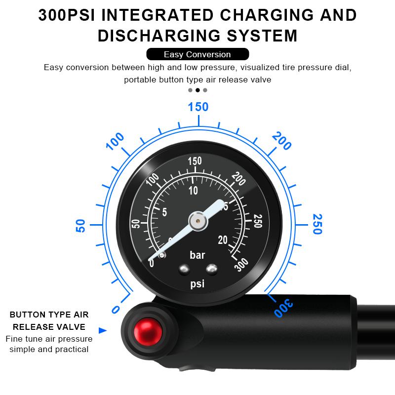 Bicycle Pump With Gauge High-pressure Portable Hand Tire Air Inflator Bike Air Shock Pump For Fork Schrader Presta Valve AV FV