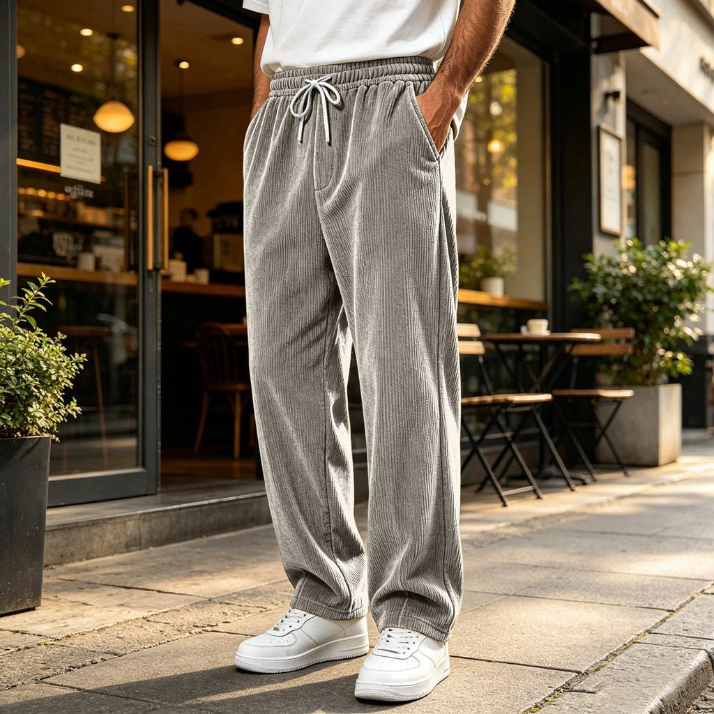 Men's Corduroy Straight Leg Pants Wide Fit Vintage Casual High Street for Fall