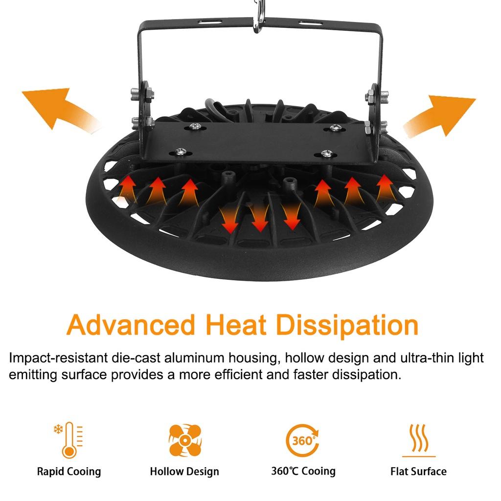 UFO LED High Bay Light 6000lm 6500K Cold White Industrial Commercial Bay Lighting for Warehouse Workshop 100W/150W/200W AC220V