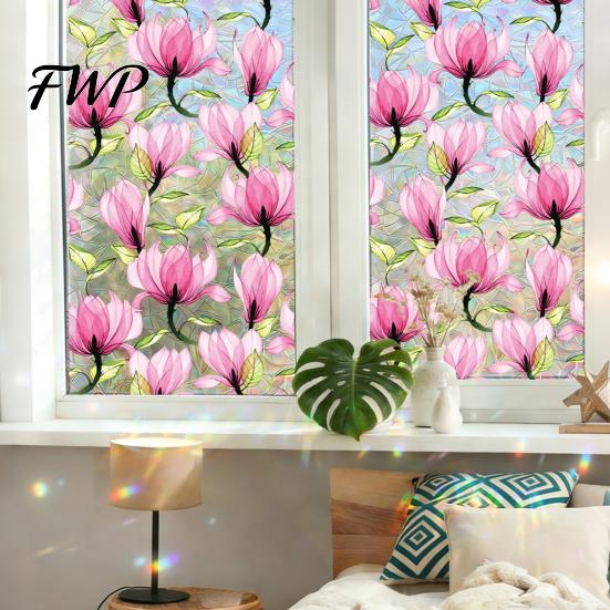 Statische Elektrizität Fensteraufkleber Buntglasfolie Floral Regenbogen Dekorativer Aufkleber Sonne Romantischer Aufkleber Blockierend Abnehmbar für Badezimmer Wohnzimmer