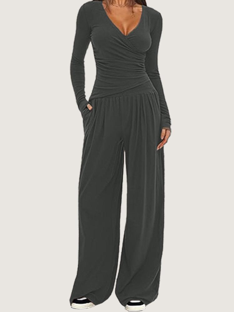 

Women s Autumn & Winter Wide-Leg Pants and Long-Sleeve Sportswear Set - European & American Style M темно-сірий