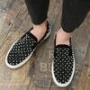 Luxury Designer Low Top Silver Rivet Rhinestone Casual Shoes Black Sneakers For Men Outdoor Walking Shoes