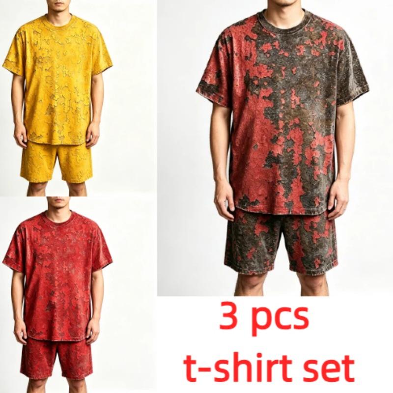 Summer Y2K Vintage Fun Rust Cracks Graphic Printed Round Neck Short Sleeved Kids T-Shirt And Shorts Set Boy's and Girl's T-shirt Shorts Set
