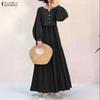 ZANZEA Women Casual V-Neck Long Sleeve Splice Loose Long Dress