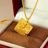 Vintage Gold Koi & Coins Square Pendant Necklace for Women - Elegant Clavicle Chain Jewelry