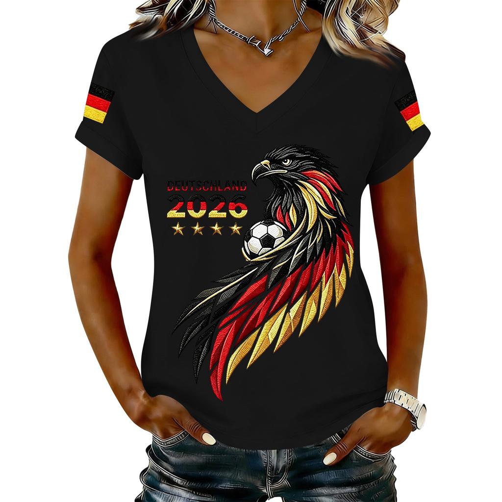 Womens Casual V Neck T Shirt Short Sleeve Letter Print Top Lightweight Soft Fabric Comfortable Fit Stylish Design