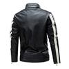 Men Jacket Color Block Slim Windproof Faux Leather Stand Collar Outerwear for Working