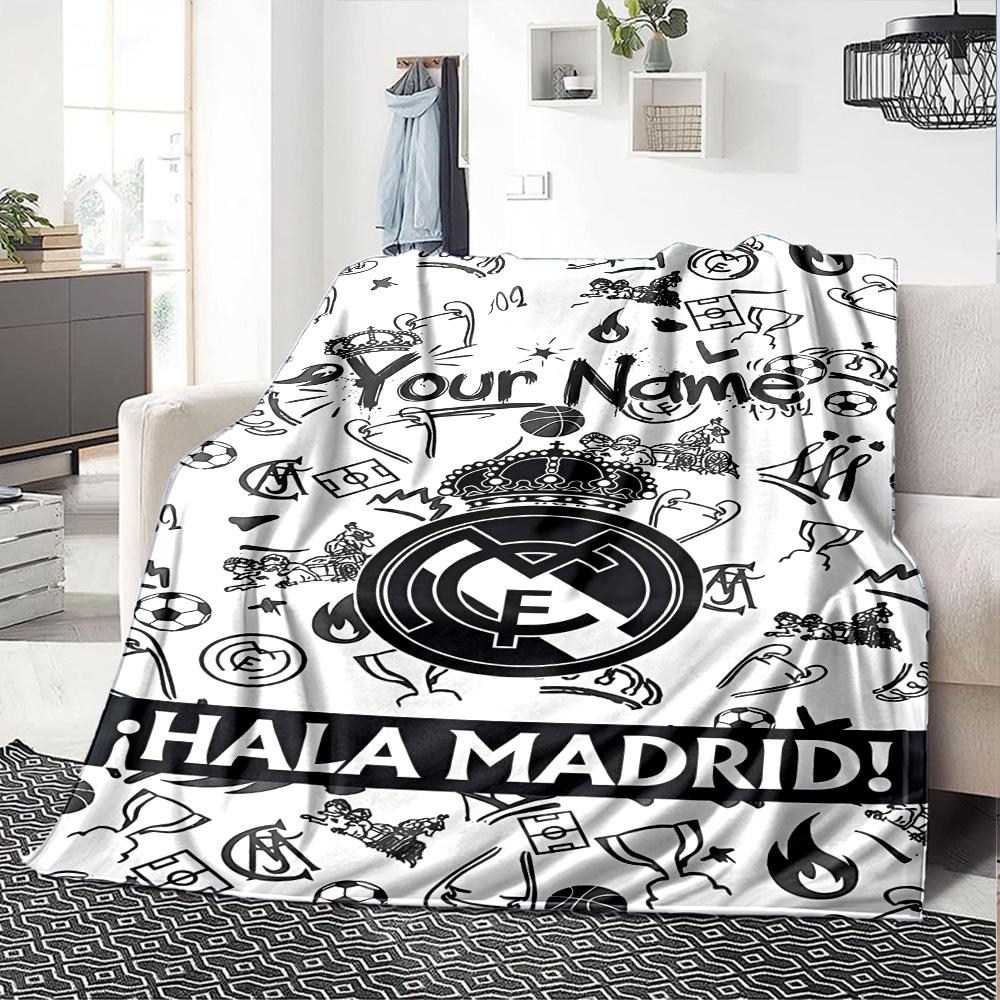Real Madrid Club Customize Text Blanket Lightweight Customizable Blanket Ultra-Soft Perfect for Livingroom Living Room Seaside Office
