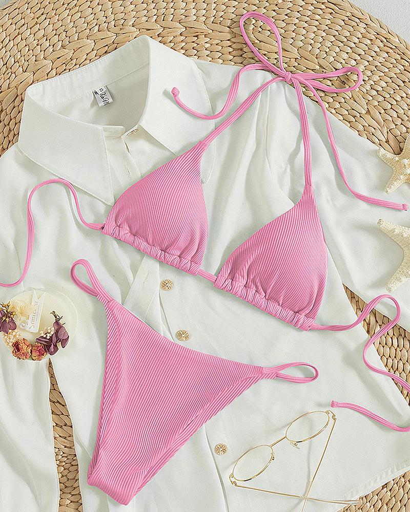 2025 Summer Women's Sexy Multicolor Halter Lace-Up Bikini Swimsuit