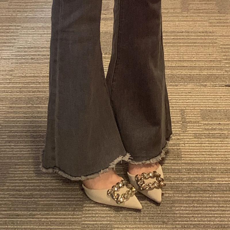 

2025 новые туфли-лодочки с острым носком и неглубоким вырезом, с металлической квадратной пряжкой, стразами и ажурным верхом из шелка, женские повседневные туфли для работы, туфли-стилеты на высоком каблуке 39 абрикосовый