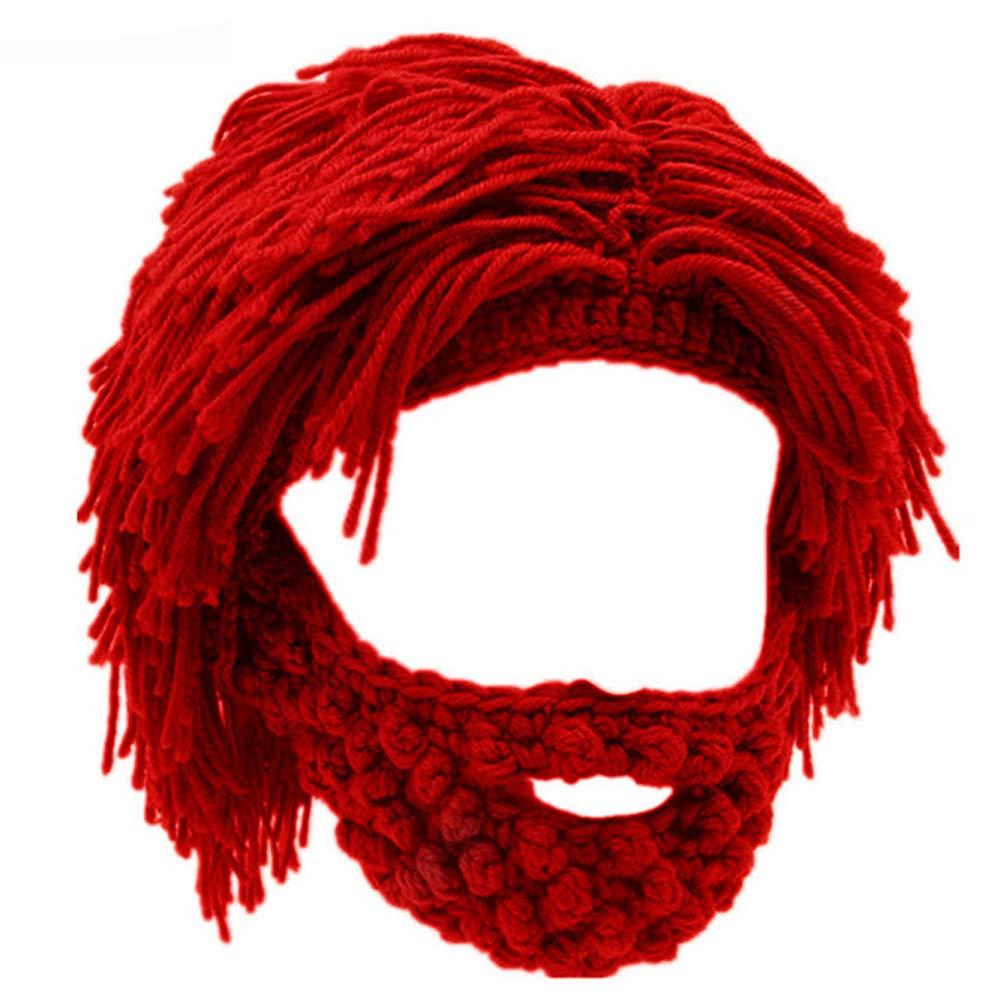 

Novelty Funny Knitted Cap Punk-style Warm Hobo Hat Handmade Knit Wig Beard Hat Winter Season for Men and Women красный