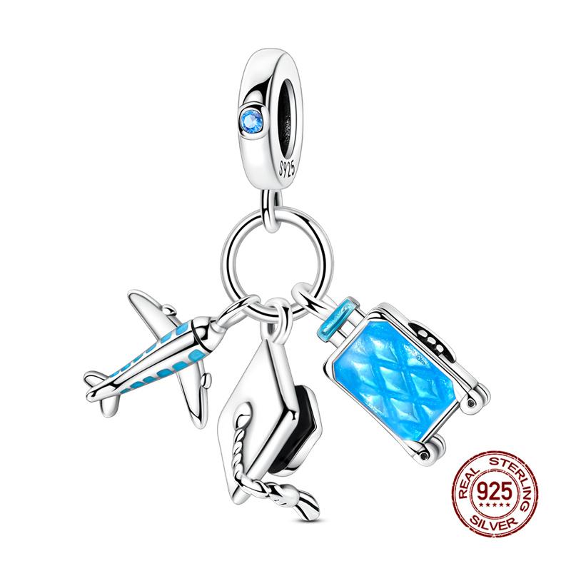 Charms Copper Travel Airplane Luggage 3-Piece Set Charm Bead Fit 3Mm Original Bracelet Women Diy Fine Jewelry Gift