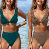 New Split Solid Color Bikini Swimsuit for Women's Pleated Multi-color Swimsuit