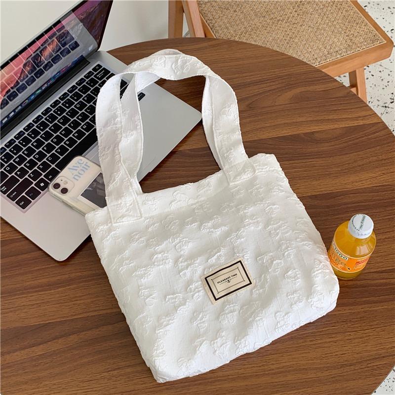 1 bag women's retro jacquard small flower double shoulder shoulder bag portable underarm college student lightweight tote bag