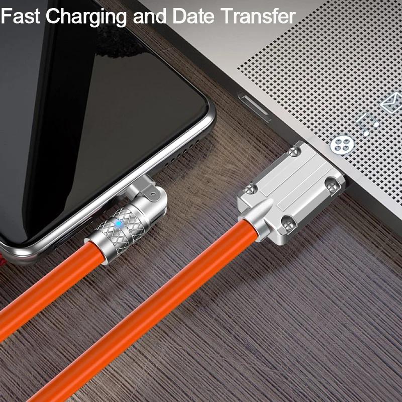 120W Type C Cable 1M PD USB C Data Cord 180° Rotation Elbow High Speed Fast Charging Line Wire for Huawei Samsung S24 Xiaomi 15