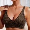 Women Leopard Print Seamless Wireless Bra, Deep V U-Back Adjustable Strap Comfort Everyday No Underwire Lingerie