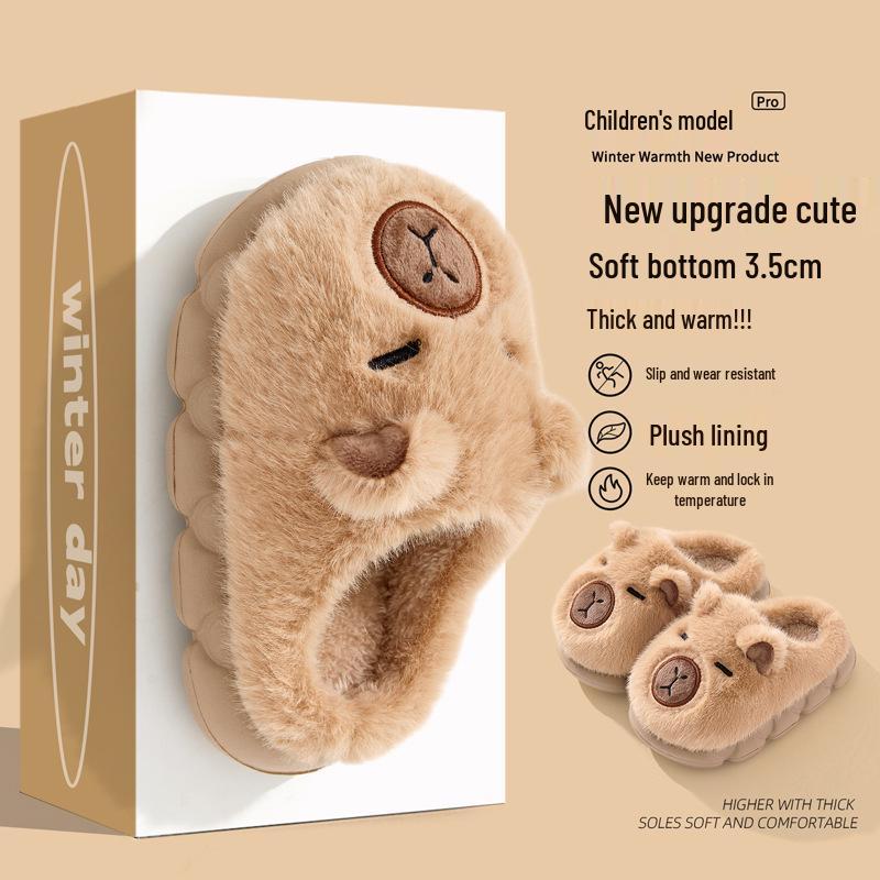 Capybara Kids' Winter Cotton Plush Slippers - Warm, Cozy Shoes for Boys and Girls