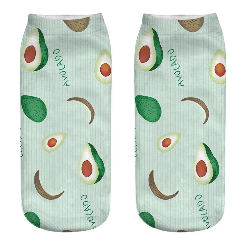 Neue 3D-gedruckte Cartoon Happy Avocado Cool Fashion Lustige Frucht Damen Socken Unisex Kurze Socken Kunst Neuheit Geschenk Dropship