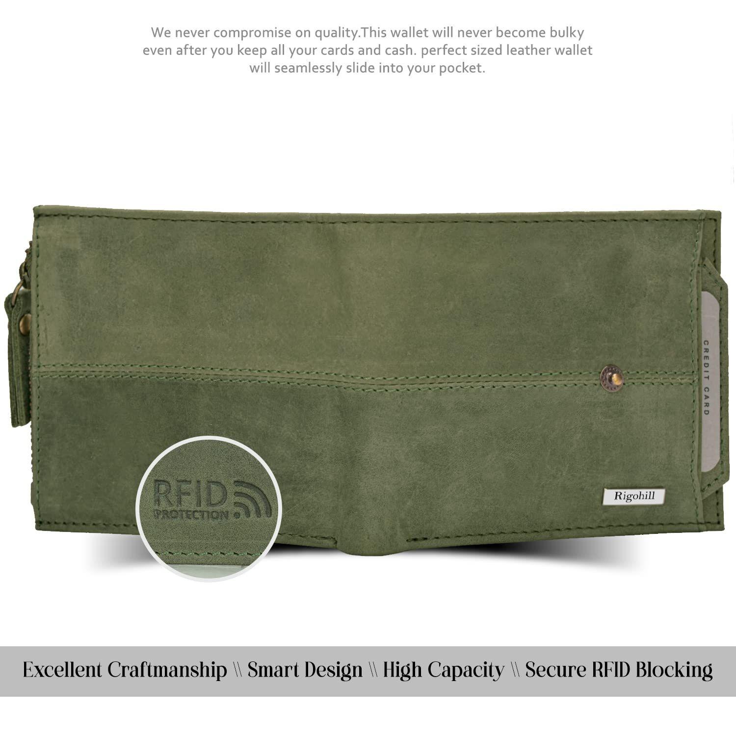Мужской кожаный кошелек Rigohill Doger оливково-зеленого цвета с 2 слотами для карт — фото 8