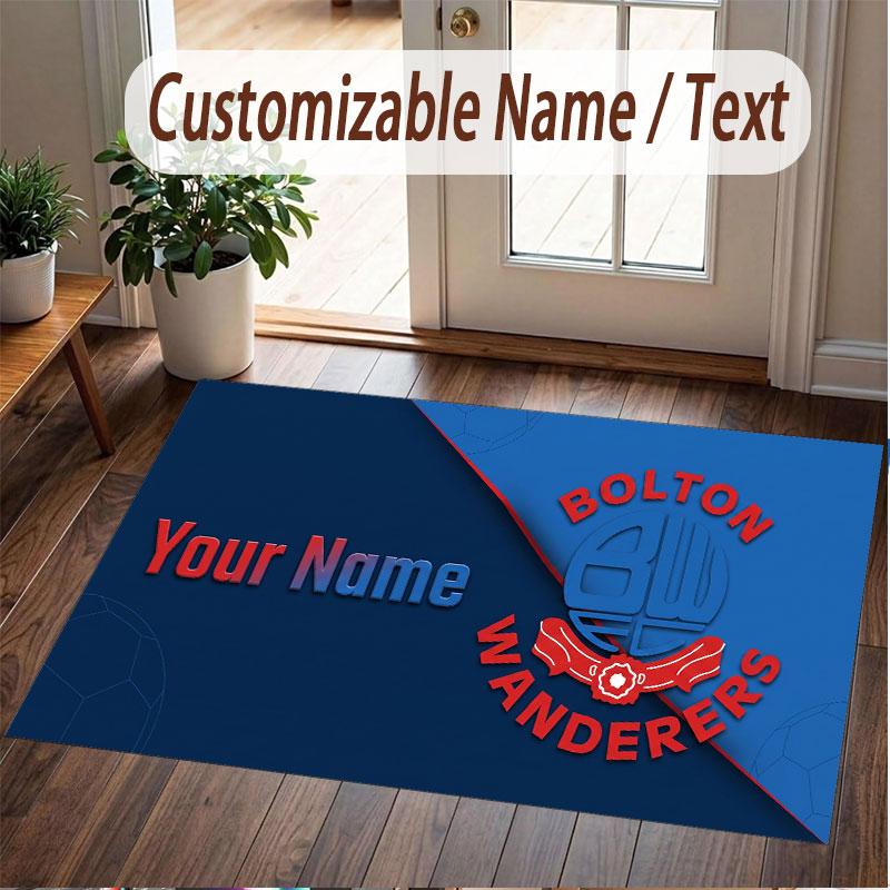 Custom Rug Bolton Wanderers FC Pattern Print Name Text Soft Non‑Slip Floor Carpet for Home Indoor Decoration