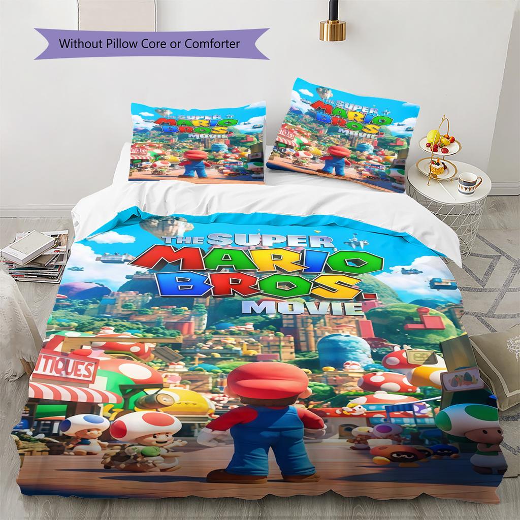 Super Mario Cartoon Bedding 3 Piece Set Soft Comfortable Duvet Cover Set Kids Bedroom Game Theme Bed Linens Home Textile