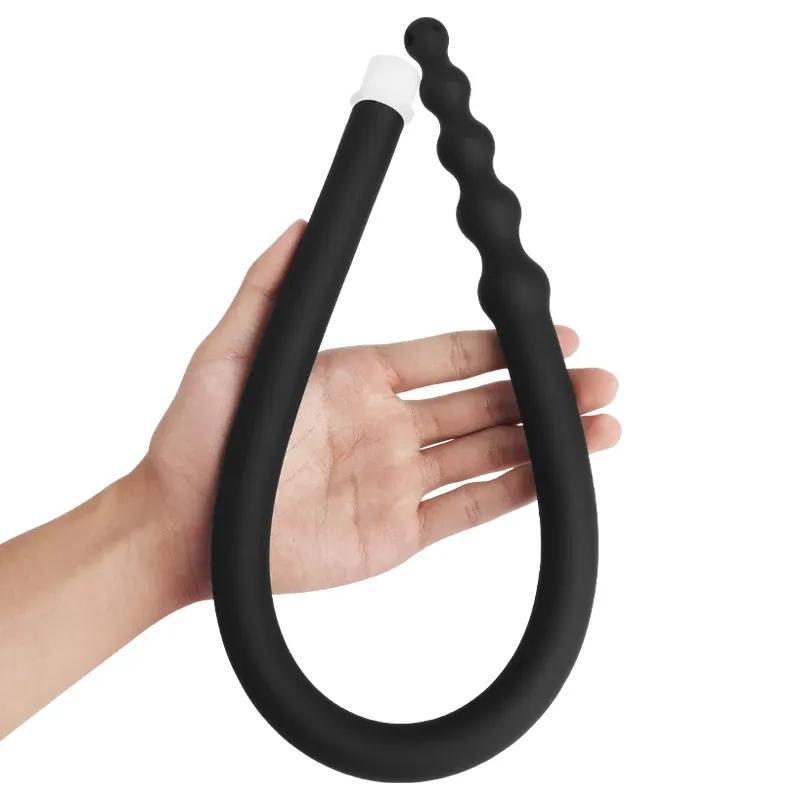Silicone Long 58cm Anal Beads Plug Dilator Douche Enema Vagina Cleaning Kit Buttplug Syringe Shower Head Gay Sex Toy For Couples