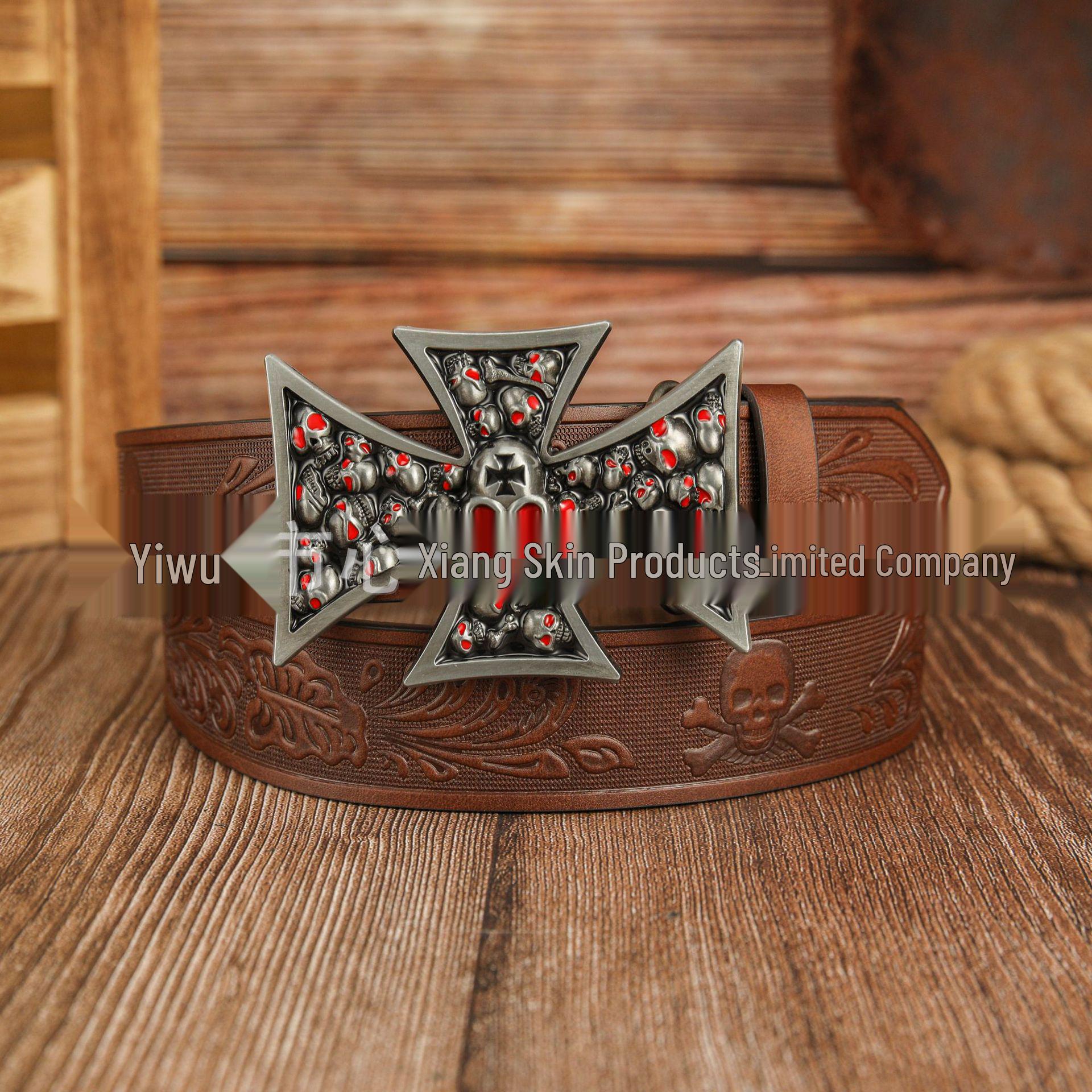 Cross Retro Skull Zinc Alloy Buckle PU Leather Men s Belt 120 cm
