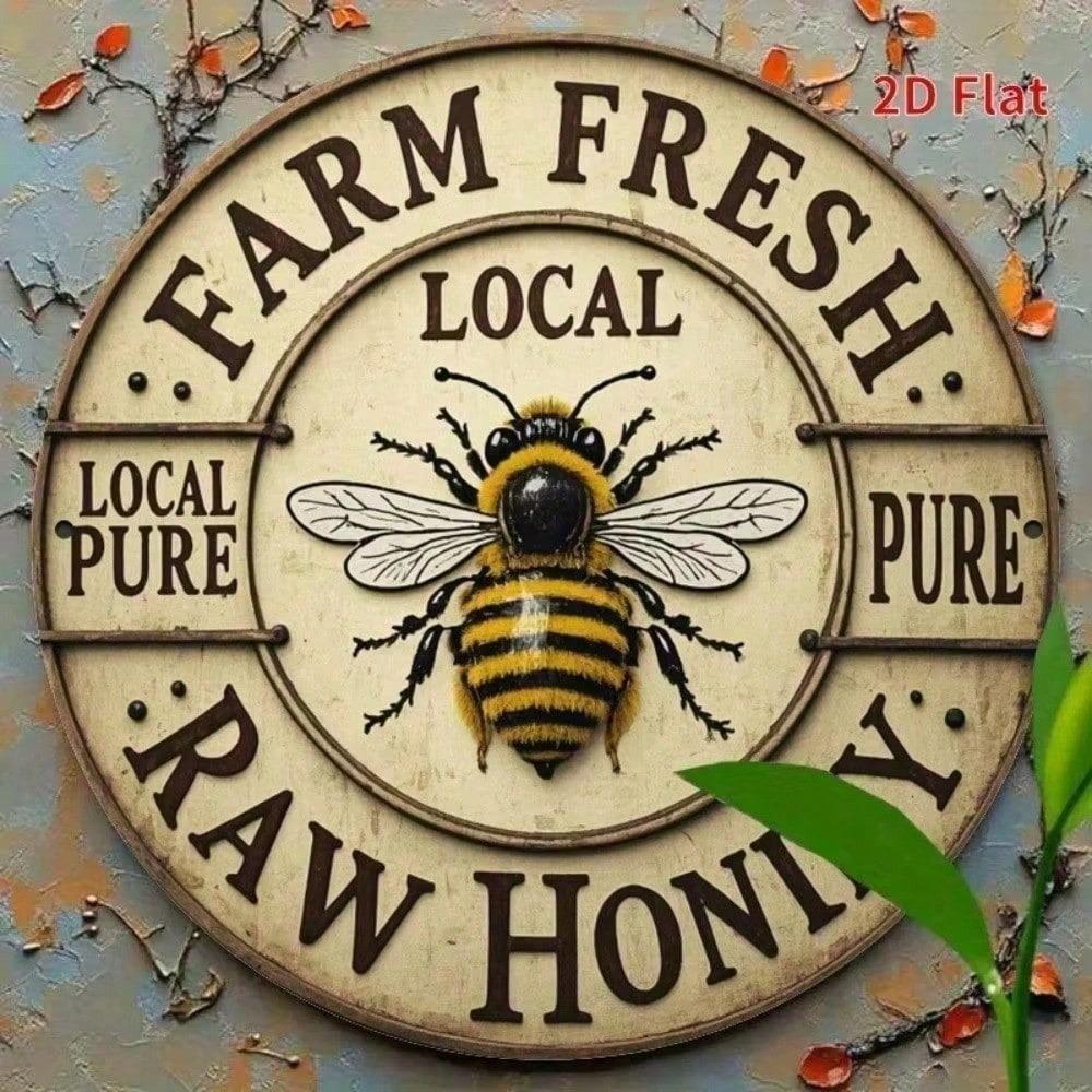 Rustic Metal Bee Wall Decor Vintage Farmhouse Honeybee Sign Iron Hanging Plaque 7.87 Inch Art for Kitchen Garage Outdoor
