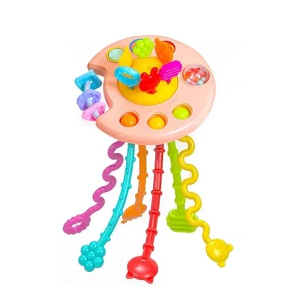 

Cartoon Duck Astronaut Pull String Montessori Game Development Silicone Teething Sensory Grip Training Early Instructive Toy
