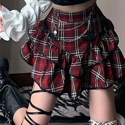 AltGoth Punk Gothic Red Plaid Skirt Women Vintage Y2k E-girl Emo Alt High Waist Cake Skirt Harajuku Fairycore Grunge Clubwear